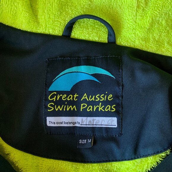 GREAT AUSSIE SWIM PARKAS Swim Robe Kids 14 Youth Long Navy Blue Parka Neon Green - Picture 8 of 14
